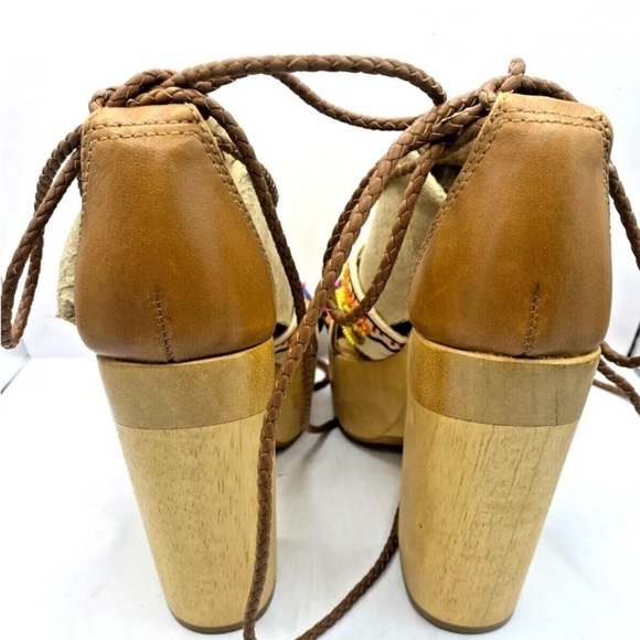 New Women Sam Edelman Sz 6 Mel Platform Sandal Wooden Beaded Multi Color Lace Up - Picture 5 of 7